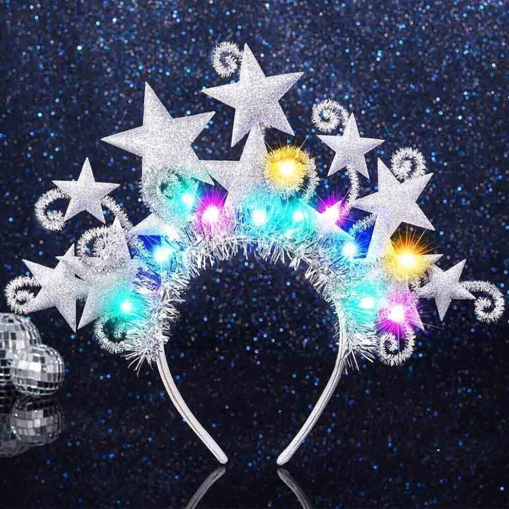 Light Up Headband Glitter Tinsel Holiday Costume Accessory for Women